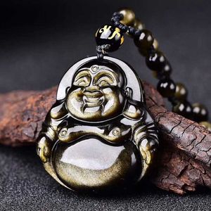 Pendant Necklaces Feng Shui Gift Obsidian For Man And Women Handmade Good Lucky Amulet Jewellery Big Belly Buddha NecklacePendant