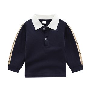 T-shirt con colletto rovesciato per bebè T-shirt a maniche lunghe per bambini in autunno T-shirt per bambini in cotone stile gentiluomo Top casual T-shirt Camicie per bambini Vestiti per bambini