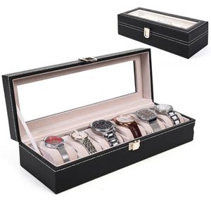 6 Slots Leather Watch Storage Box Organizer Mechanical Mens Display Holder Cases Black Jewelry Gift Boxes Case 220617