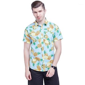 Summer Print Cotton Men Shirts Short Sleeve Turn Down Collar Hawaii Shirt Casual Male Button Up Blouses Beachwear Holiday Men's
