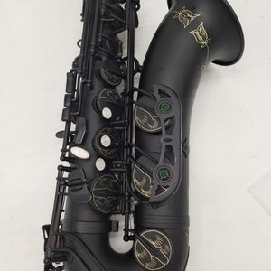 Svart matt b-ton professionell tenorsaxofon antik borstat hantverk vackert snidad tenorsax högkvalitativ ton