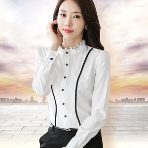 Damenblusen Hemden 2022 OL Fashion Formal Dress Shirt Frau Slim Langarm Weiße Bluse Elegante Büro Damen Arbeitskleidung Tops Kleidung