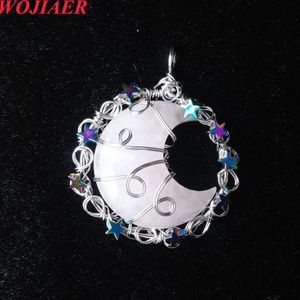 Wojiaer pendente artesanal cura natural ametistas Agates Stone Nine Star Moon Gem Pingente Jóias de Casamento BO971