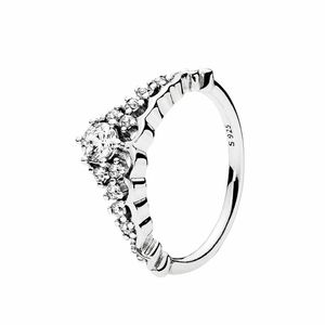 Fairy Tale Tiara Wishbone Ring Authentic 925 Sterling Silver Cz Diamond Wedding Rings med originallåda för Pandora Womens smycken