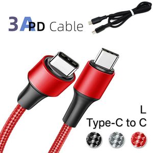 1m/3ft 3a быстрая зарядка USB Type-C до C Кабели данных мобильного телефона с твердым цветом кабель плетения