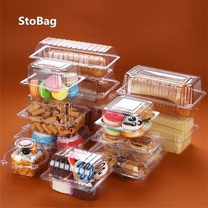 StoBag 50pcs Bread Transparent And Vegetable Strawberry Cherry Fruit Packing Pet Plastic Box For Party 201015