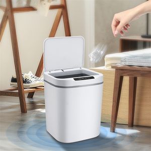 15/18L Touch-free Trash Cans Smart Infrared Motion Sensor Waste Bin for Kitchen Bathroom Garbage Can with Lid Car Storage Box 220408