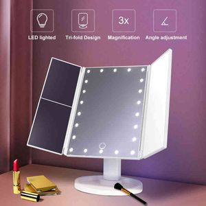 Makeup med lampor 1x 2x 3x förstoring upplyst Vanity Touch Control Trifold Dual Power Beauty Mirrors Portable