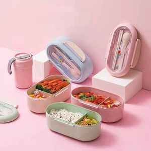 Set di stoviglie Scatola da pranzo isolata per microonde in stile giapponese per bambini in età scolare Contenitore per bambini Contenitore per ufficio portatile Bento Box carino