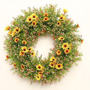 Flores decorativas grinaldas Artificial Sun Flower Daisy Garland Door Hanging Rattan Circle Festival Ação de Graças Milan Christmas Wrinal