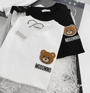 T-shirts da moda infantil Tops meninos meninas urso dos desenhos animados letra bordada algodão manga curta pulôver roupas infantis estilo solto