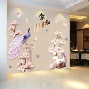 Прихожая Декор оптовых-Китайский стиль d наклейки на стены павлина большая бутылка цветы виниловая гостиная коридор спальня для спальни домашний декор раскромение