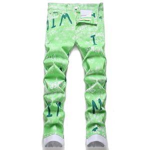 2022 Nowe męskie odcinki chude dżinsy moda swobodne bawełniane dżinsowe spodnie Slim Fit Pants Summer Street Printing Męskie spodnie Pantelones