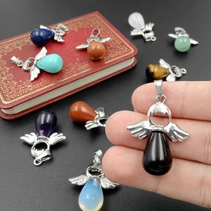 Doğal taş melek kolye cazibeleri kolye pembe kuvars opal akik kolye su damlası kadın mücevher hediyesi