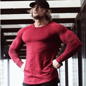 Herr t-shirts gym fitness t-shirt män avslappnad långärmad bomull t-shirt manlig kroppsbyggande träning mager tee toppar springande sportkläder