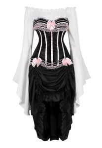 Bustiers & Corsets Three-Piece Straps Long Sleeve Gothic Victorian Corset Dress Pirate Skirt Sets Vintage Dancing Clubwear Medieval Costumes