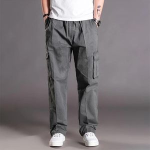 Men Casual Cargo Pants 95% Cotton Multiple Pockets Male Thin Trousers Loose Plus Size Oversize Brand Spring Autumn