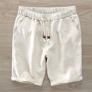 Italy Pure linen Shorts Men Brand Casual Elastic Waist Fashion For Short 30 38 Size masculino bermuda masculi 220715