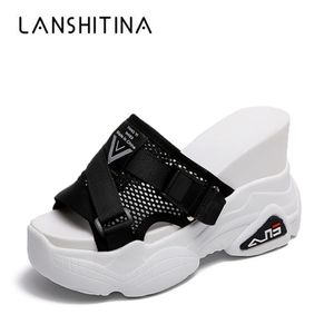 Yeni Yaz Kadın Terlik Yüksek Platformu Takozlar Sandalet 10 cm Topuklar Dışında Flip-Flop Moda Renkli Kadınlar Beyaz Sneakers Y200423
