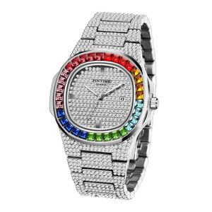 Principal Pintime Relógio Men's Full Color Diamond Steel Band Watchwatches Watches