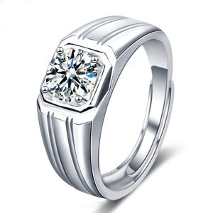 1ctw 6.5mm F Round Cut Engagement&Wedding men Moissanite Diamond Ring Double Halo Ring Platinum Plated Silver