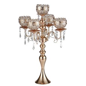 украшение Crystal Candlestick 5 Heads Creative European Wholesale Metal Gold Wedding Table Центральная часть свадебных центральных центров подсвечника Imake134