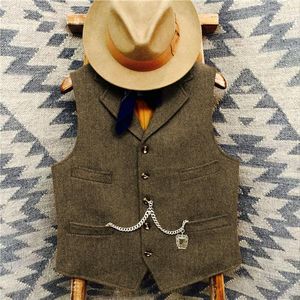 Men's Vests Suit Vest Brown Wool Male For Man Denim Jeans Waistcoat Jacket Slim Fit Casual Formal Business Stra22