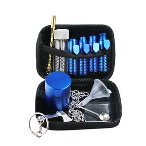 Bärbar mini Snuff Bottle Pipe Kit Aluminium Bullet Shape Stuff Bottle With Metal Storage Tank Spoon Plastic Trattor Accessoarer