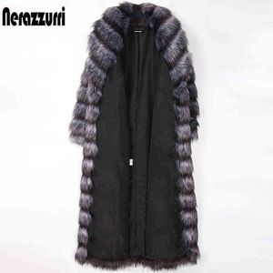 Nerazzurri Long Fluffy Warm Faux Fur Coat Women 2022 Long Sleeve Womens Silver Pälsrockar 5xl 6xl 7xl Vinter Europeiska mode T220816