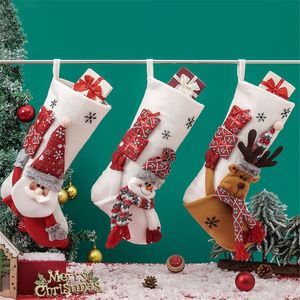 19 inç Noel Çorapları Süslemeleri Noel Baba Snowman Ren Geyiği Beyaz Noel Asılı Çorap Şömine PHJK2208