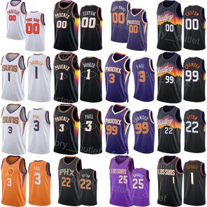 Homens para crianças crianças impressas de basquete Chris Paul Paul Jersey 3 Devin Booker 1 DeAndre Ayton 22 Mikal Bridges 25 Jae Crowder 99 Frank Kaminsky 8 Aaron Holiday 4 Team Color Team Cor da equipe