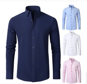 Lyxiga män smal fit skjorta långärmad klänningskjortor avslappnade formella affärsskjortor solida varumärke kläder camisa social maskulina