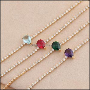 Charkers Colares pingentes jóias moda de jóia fl embesado arco-íris de zircão pingente em forma de gota de pingente simples colar de gargantilha para mulheres