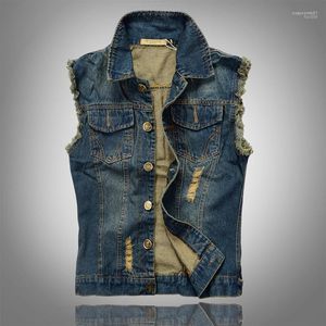 Herrenwesten Großhandel - 2022 Mode Herren Denim Weste Vintage ärmellose gewaschene Jeans Weste Mann Cowboy zerrissene Jacke Plus Größe 6XL Tank To