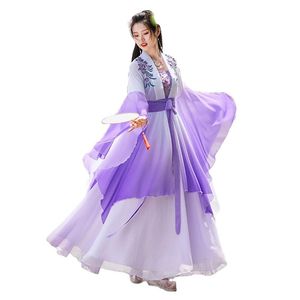 Hanfu Mulheres Roupas étnicas de verão fada angel tendência larga manga de fadas saia de tamas de fadas Antigo antigo, elementos diários de vestes diárias