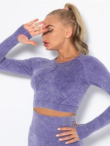 Women's T-Shirt Women Seamless Yoga Shirts Tie Dye Sports Shirt Female Long Sleeve Crop Tops 10 Colors Gym Clothing Quick Drying Fitness Shi