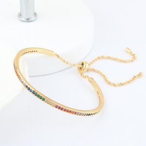Bracelets charme Chaîne Chain de qualité supérieure Gold Rainbow Bangles Copper Zirconia Bijoux en strass Gift For Women Girls