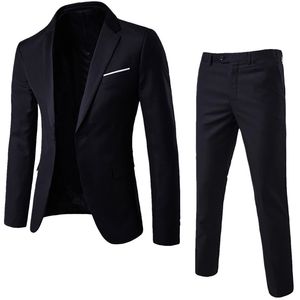 Мужской классический костюм из 2 предметов, черный мужской деловой пиджак, жилет, брючные костюмы, комплекты весна-осень, свадебный комплект больших размеров 220527