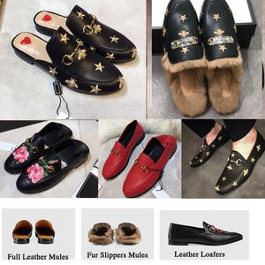 Men Fur Slipper Princetown Fashion Mules Flats Chain Ladies Casual shoes Women Men Loafers Slippers Genuine Leather with box size 36-46 NO14