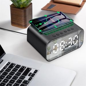 Wireless Charger Alarm Clock Bluetooth Speaker LED Smart Digital Table Electronic Desktop s Fm Radio USB Fast 220426