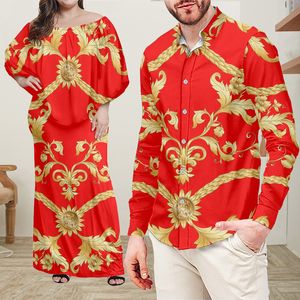 Noisydesigns Women's Robe Elegant Men Long Shirt Red Luxury Golden Floral Bodycon pour an Couple Versidos 220628