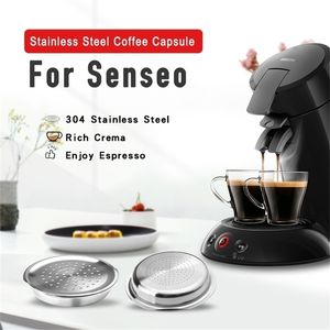 Recafimil Reusable Coffee Capsule for Senseo Crema Pod Refillable Filters Stainless Steel Machine Cup with Tamper 220225