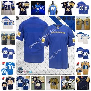 Anpassad CFL Winnipeg Blue Bombers Jersey Eric Lofton 5 Willie Jefferson 90 Casey Sayles 95 Jake Thomas 96 Ricky Walker 4 Adam Bighill 34 Jesse Briggs Tanner Cadwallader