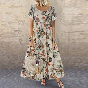 Vintage Floral Long Dress Women Sommer elegante lässige Baumwolle Frauen Frauen Boho Beach Maxi Urlaubsfeier Vestidos
