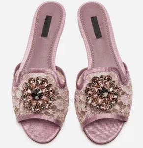 Marcas elegantes Rainbow Lace Sandals Slippers Flors Flower Flower Cristais da marca Couro Colo