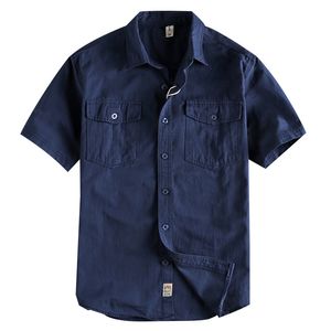 Retro solid color tooling shirts short sleeve shirts Summer Tops Cotton Classic & Business homme