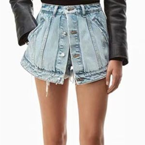 Deat Solid Women Fake قطعتين عالية الخصر A-LINE THILE DENIM Shorts Street Street Mall Goth Summer Autumn 7E754 220427