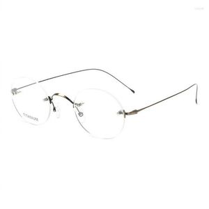 Модные солнцезащитные очки рамы титана без оправы очки Стив Джобс Мужские круглые очки RX Оптические легкие очки