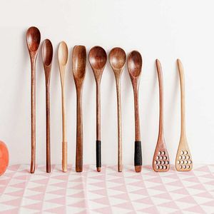 Scoop Eco Friendly Natural Wooden Spoons Coffee Stir Tea Soup Sugar Honey Dessert Appetizer Seasoning Bistro Small Spoon