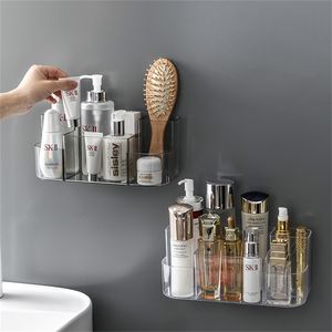 Wall-Mounted Transparent Cosmetics Storage Box 5 Grids Large Capacity Plastic Makeup Organizers Bathroom Wall Shelves 220507